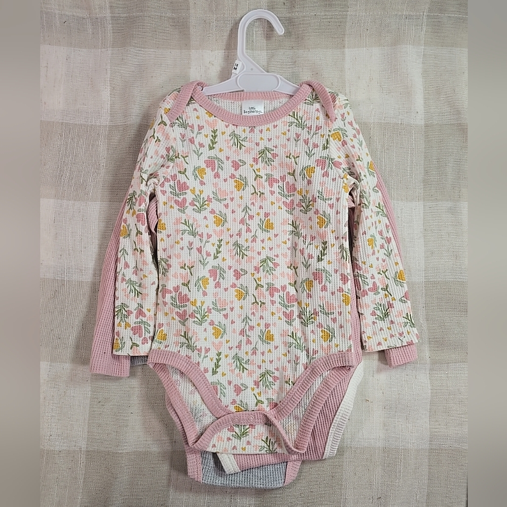 3 Little Beginnings One-piece Long Sleeve Tops Waffle Knit Floral 18 Mo. NWOT
